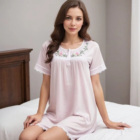 Embroidered Round Neck Nightdress Exporter