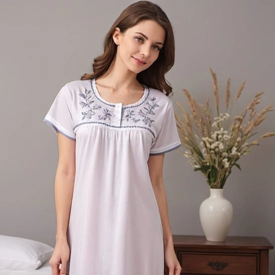 Embroidered Round Neck Nightdress - Apparel Wholesale Supplier in Dhaka, Bangladesh
