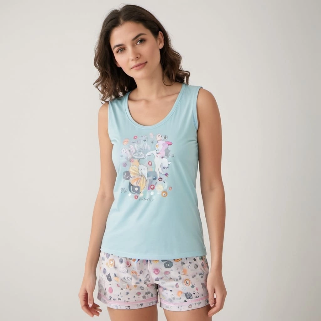 Printed Sleeveless Shorty Pyjama Set Manufacturer