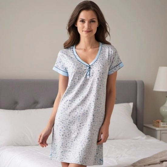 Printed V-Neck Nightdress - Apparel Wholesale Supplier in Dhaka, Bangladesh