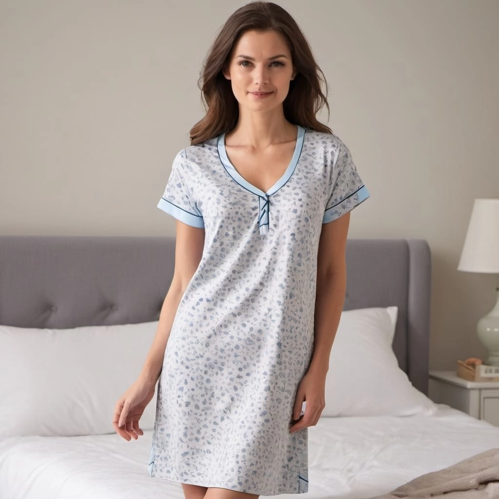 Printed V Neck Nightdress Supplier