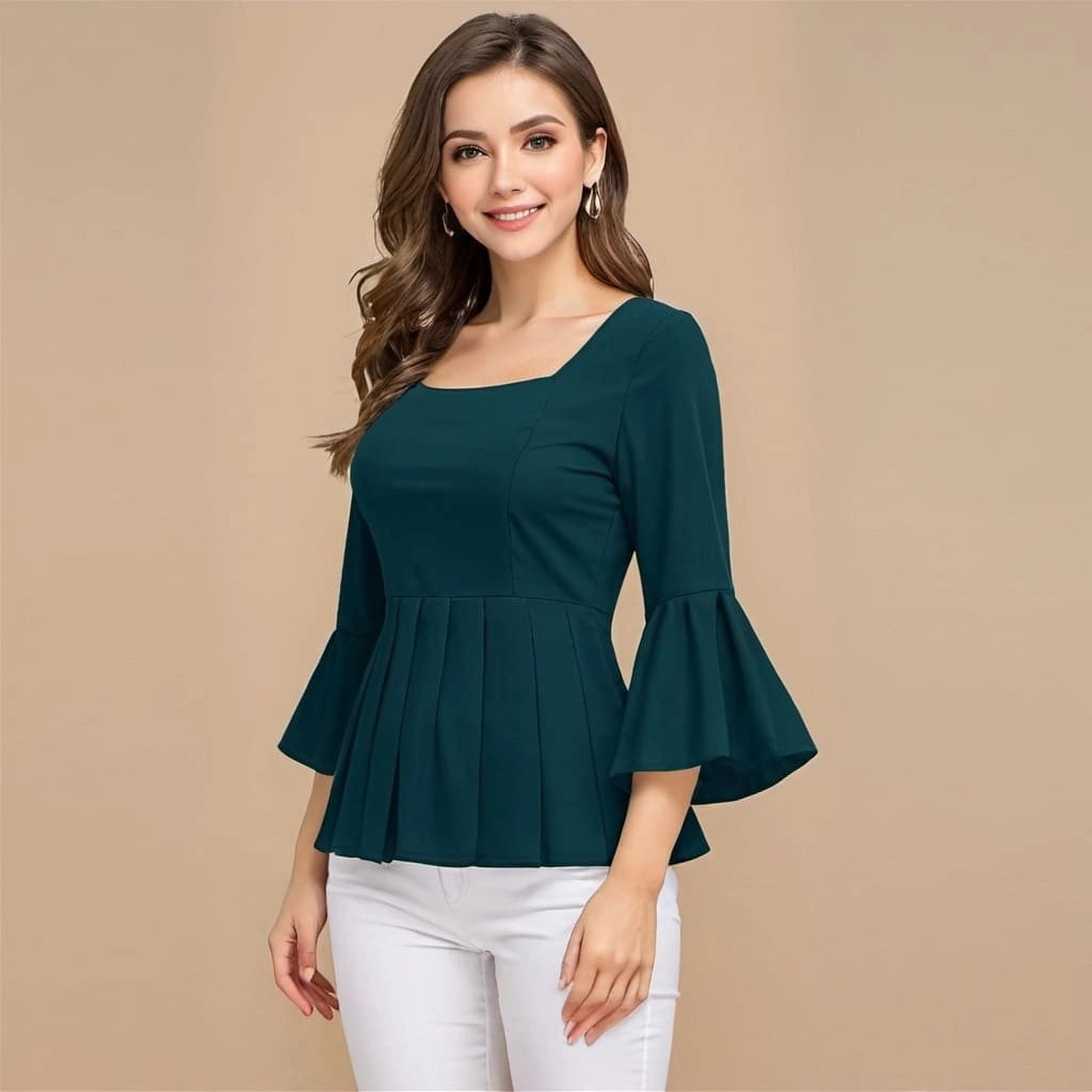 Womens 3:4 Square Neck Pleated Shirts Manufacturers