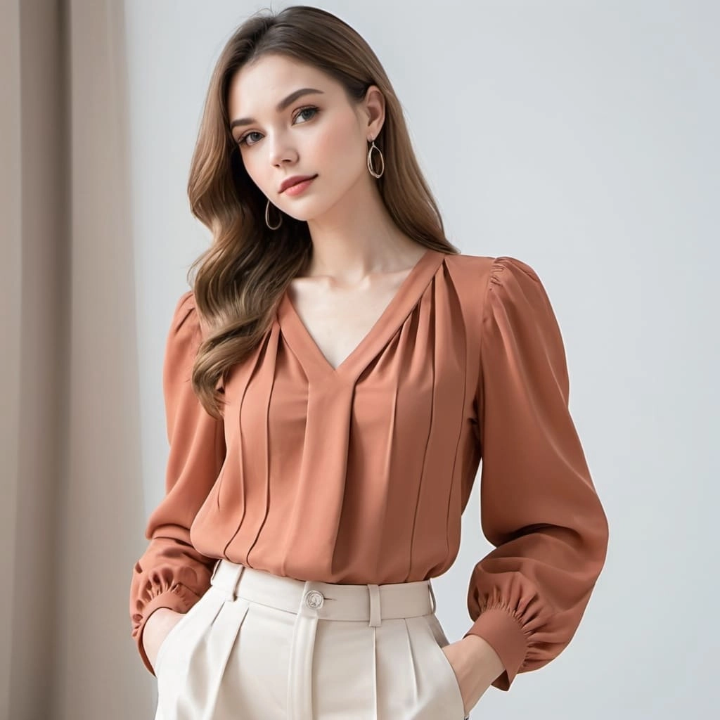 Womens Pleated Fashion Blouse Exporter
