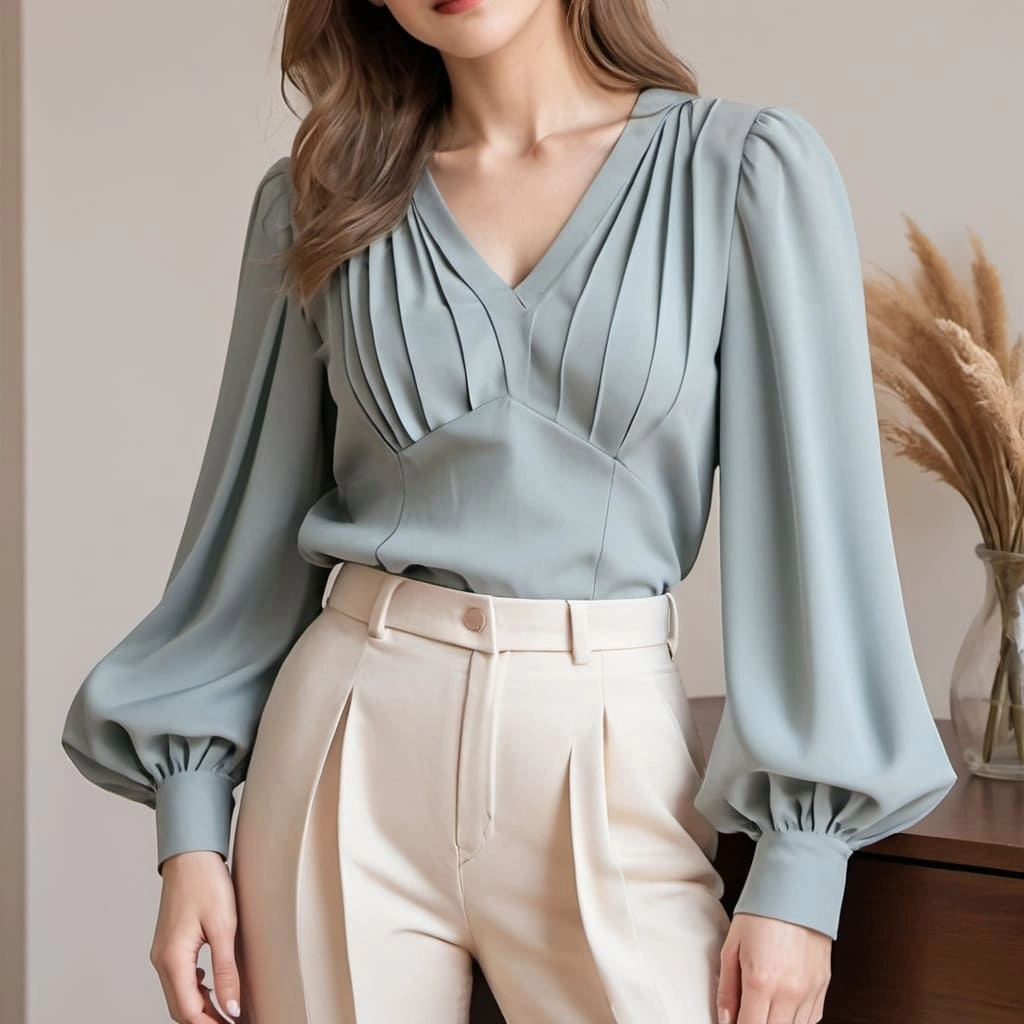 Womens Pleated Fashion Blouse Factory