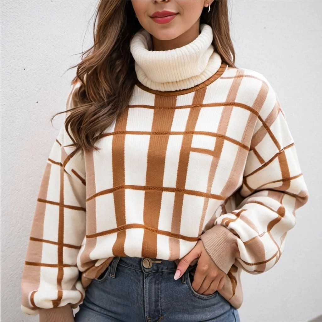 Women's Turtleneck Grid Sweaters Exporter