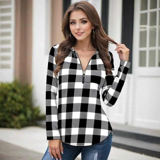 Womens V Neck Plaid Tunic Blouses Supplier