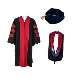 Doctoral Graduation Gown With Hood And Tam Black Color