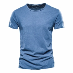 Brand Quality 100 Cotton Men T Shirt V Neck Fashion Design Slim Fit Soild T Shirts Male Tops Tees Short Sleeve T Shirt Blue