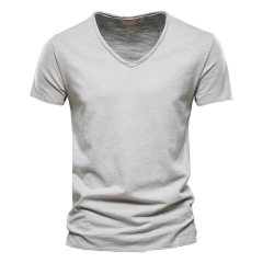 Brand Quality 100 Cotton Men T Shirt V Neck Fashion Design Slim Fit Soild T Shirts Male Tops Tees Short Sleeve T Shirt White