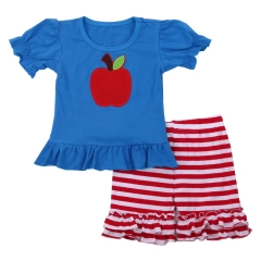 Wholesale Baby Clothing Short Sleeve Blank Cotton Top Shirts With Appliques And Shorts Back To School Outfit