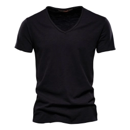 Brand Quality 100 Cotton Men T Shirt V Neck Fashion Design Slim Fit Soild T Shirts Male Tops Tees Short Sleeve T Shirt Black