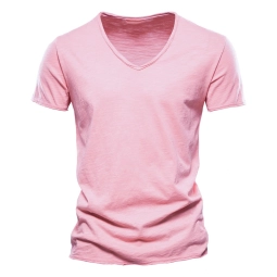Brand Quality 100 Cotton Men T Shirt V Neck Fashion Design Slim Fit Soild T Shirts Male Tops Tees Short Sleeve T Shirt Cream
