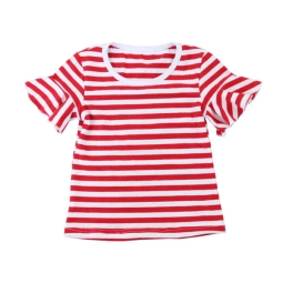 Children Apparel Cotton Stripe Shirt Kids Clothing Ruffle Short Sleeve O Neck Summer T Shirt In Bulk For Little Girls