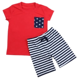 Toddler Baby Shirt Striped Shorts Patriotic Children Boutique Boys Clothes Set Wholesale Kids Clothing