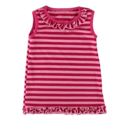 Wholesale Cotton Stripe Children Clothes Ruffle Collar Underwaist Kids Clothing Sleeveless Summer T Shirt For Toddler Girls