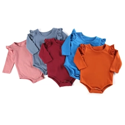 Wholesale Jumpsuit Winter Solid Color Long Sleeved Ruffled Decorative Soft Newborn Romper