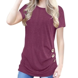 Women S Casual Round Neck T Shirt Loose Splice Short Sleeve Tops Blouse